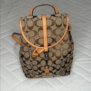 Vintage Coach Signature Canvas Backpack in Brown and Tan